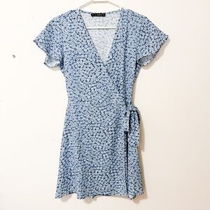 Zaful blue floral wrap dress